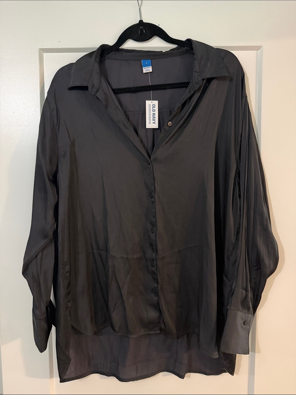 Old Navy Black Satin-Look Button Down Shirt